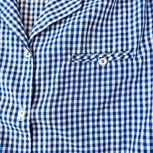 Blue Gingham Blouse Laura Mae Tab Sleeve Vintage - Picture 8 of 10